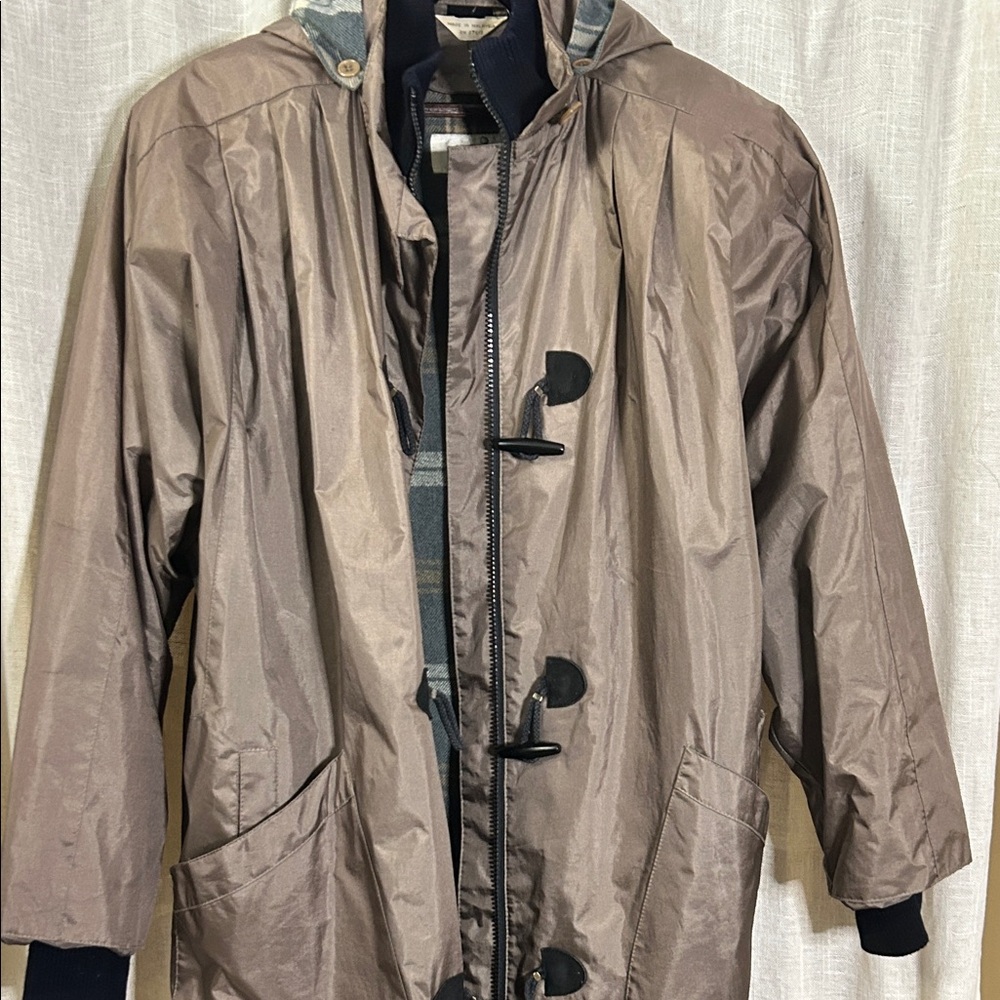Men's Tan Raincoat with Toggle Closures